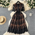 Retroelegance heavy industry cut out crochet water soluble lacedress women's french waist slimming look short sleeve dress long skirt