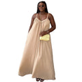 European and american cross-border women's clothing:  summer new arrivals - casual chic v-neck loose slip dress, solid color maxi dress