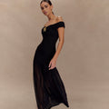 European and american export women's clothing  new arrival: elegant bandeau maxi dress, off-the-shoulder mesh panel, bodycon mini dress