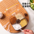 Transparent four-compartment spice box with spoons, creative flip-top kitchen seasoning container, plastic airtight jar, household seasoning bottle set