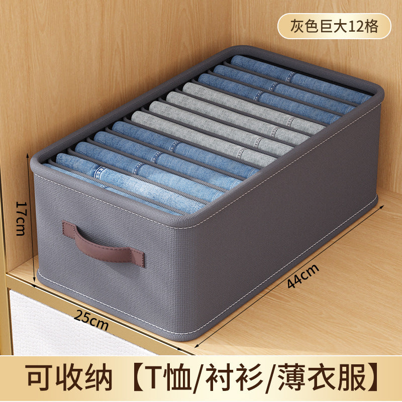 Double-row storage box for clothes, garments, and pants - wardrobe organizer with compartments, rectangular drawer, and layered design