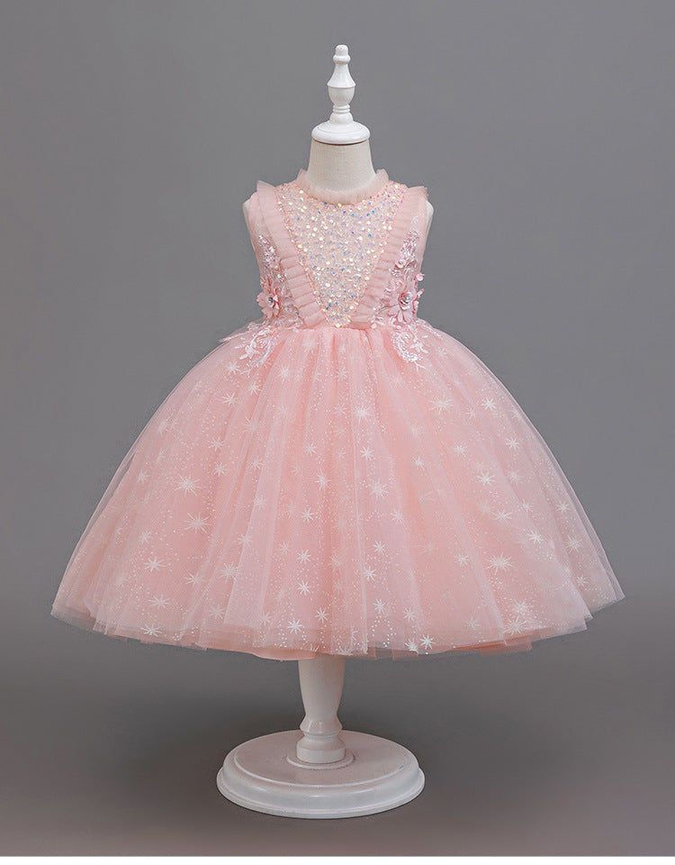 Wholesale manufacturer of girls' formal dresses & performance costumes - mid-length sequin-embellished birthday flower girl dresses - ready to ship