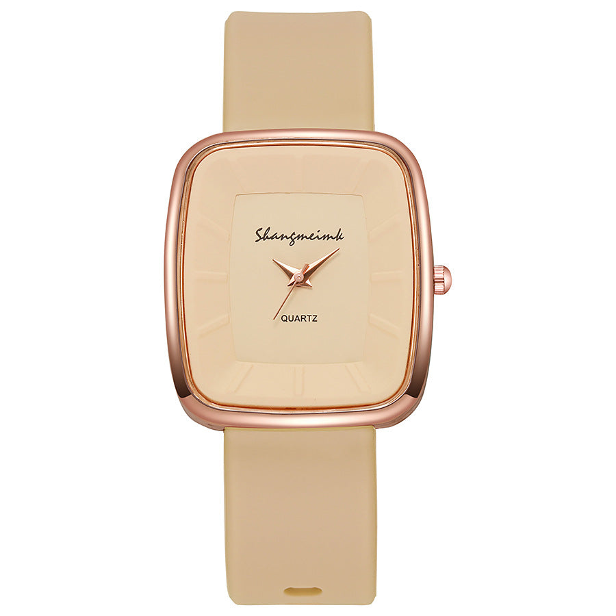 Minimalist square dial quartz watch - unisex style, trendy fashion, silicone strap - wholesale for middle and high school students