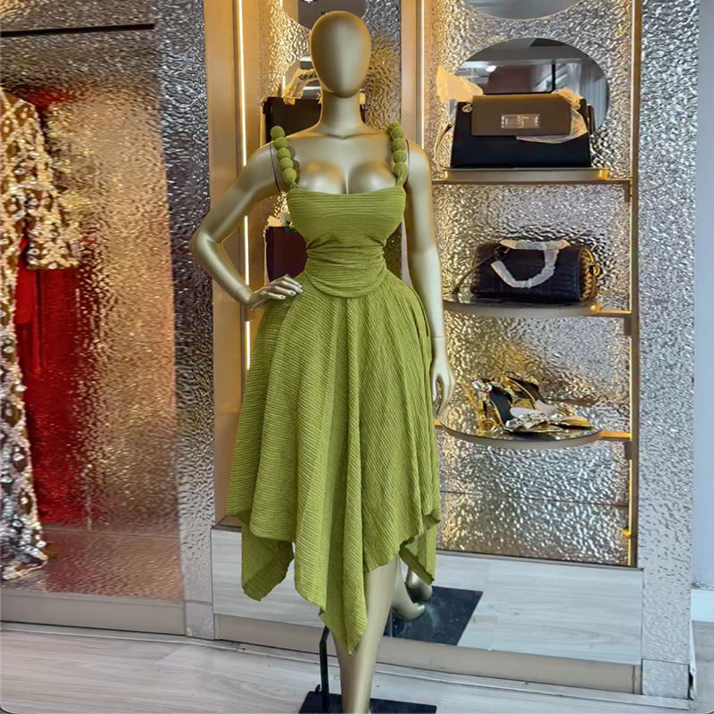 European and american cross-border women's fashion:  summer new sleeveless camisole top and asymmetrical midi skirt set