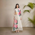 Vintage court style printed bubble sleeve dress - women's autumn tie-waist unique beautiful ethereal maxi dress