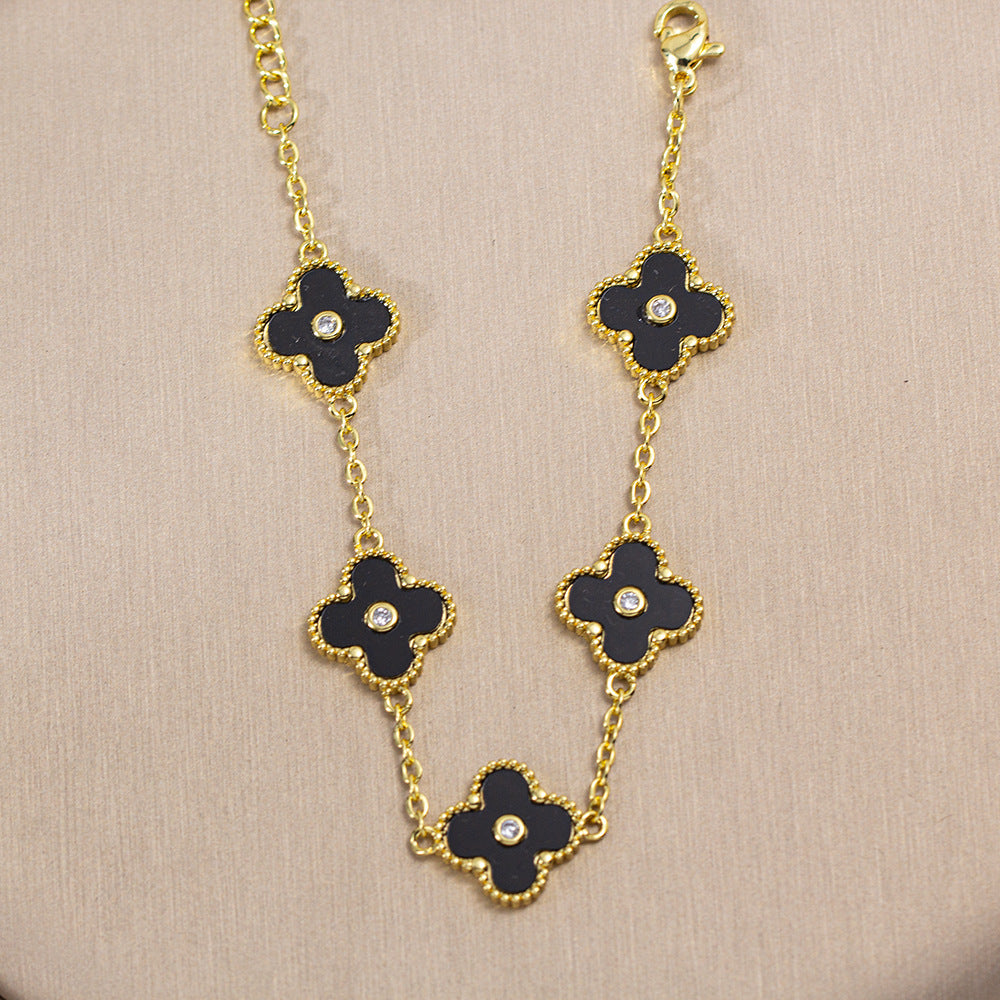 [copper inlaid with zirconium] fashionnew arrival exquisite four-leaf clover bracelet jewelry suitelegant necklace for women four-piece jewelry set