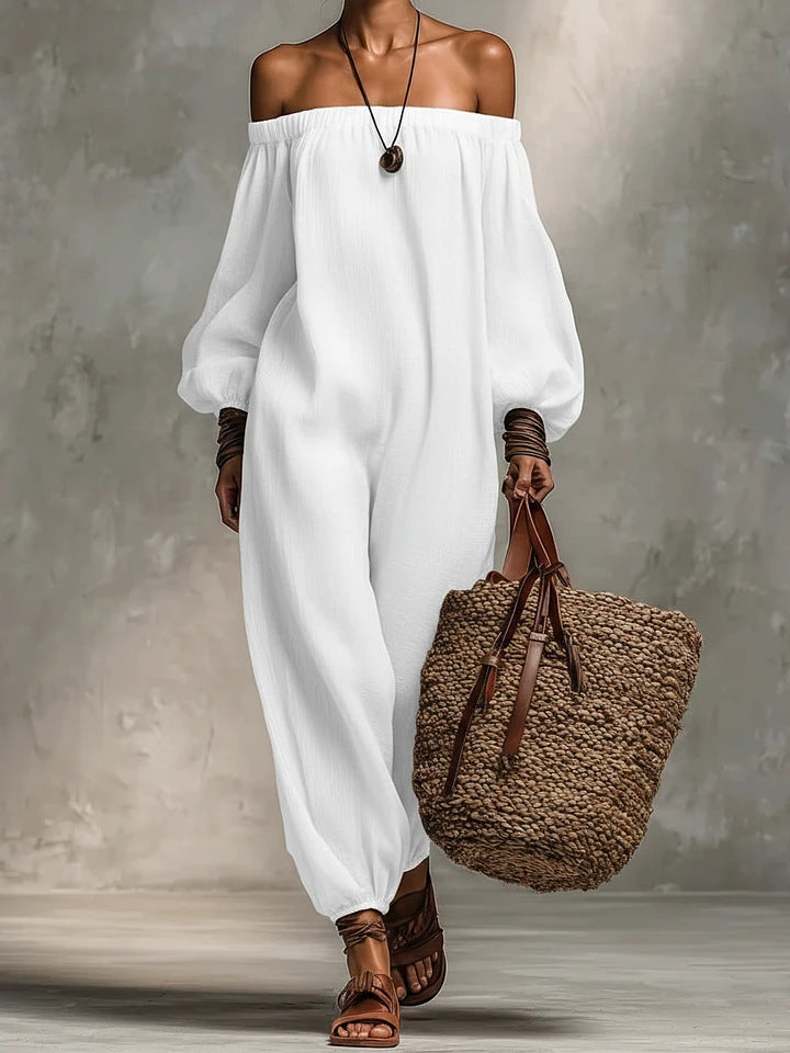 Ready-to-ship  new summer collection: women's off-the-shoulder cotton linen casual dress - perfect for cross-border e-commerce and independent online stores