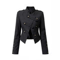 cross-border fashion: european & american autumn retro chic versatile stand collar double-breasted napoleon jacket