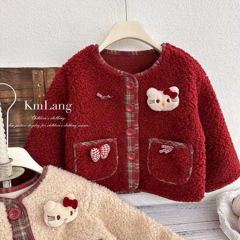 Girls' outerwear: autumn/winter  new styles - chic baby princess kids' lambswool top