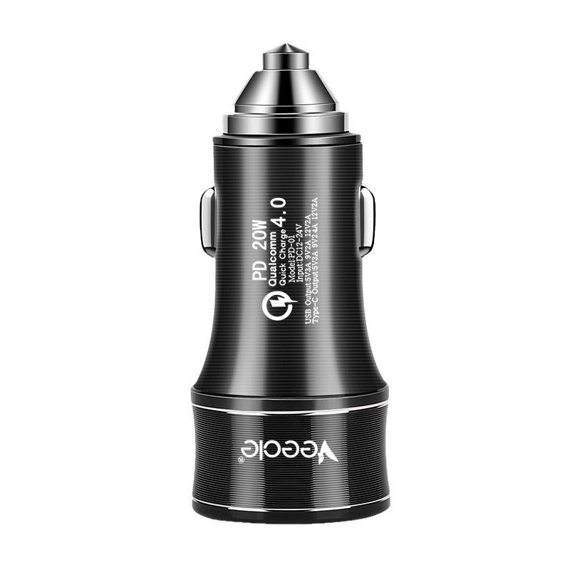 Car phone charger fast charging cigarette lighter type-c & usb dual port super fast charging metal car charger