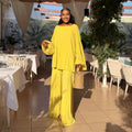 European and american cross-border women's fashion:  summer new collection - trendy lantern sleeve, effortless style, ruched top and wide-leg pants set