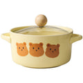 Ins cream yellow bear instant noodle bowl with lid dormitory student instant noodle bowl salad bowl double ear soup bowl tableware