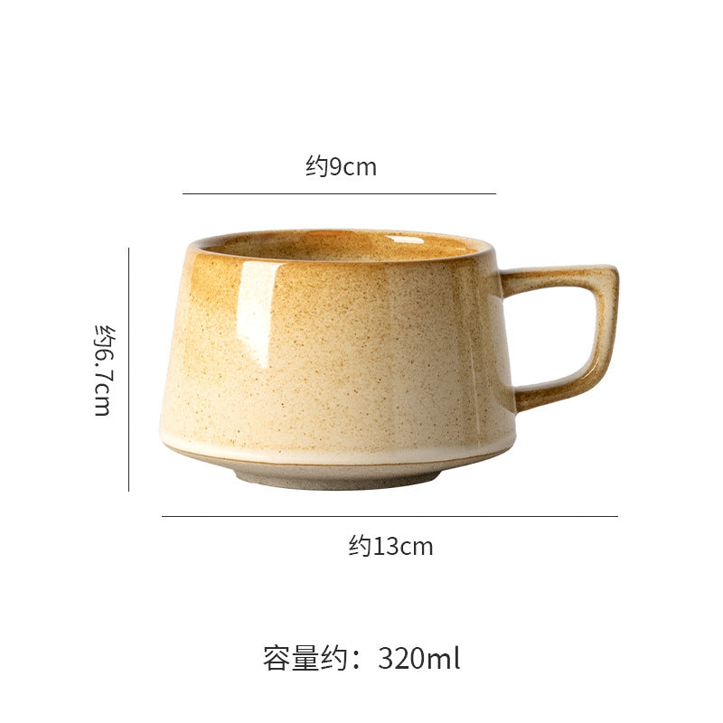 Vintage japanese-style stoneware office afternoon tea milk coffee mug - unique ceramic mug, teacup, wide-belly water cup