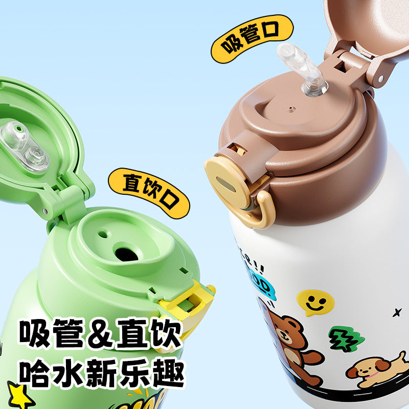 New arrival high-looking cute double drinking cup 316 stainless steel cartoon doll thermos cup portable water cup with carrying rope