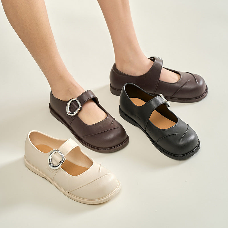 Loafers 2026 new arrival spring autum british style retro small silver buckle round toe pvc slip-on thick sole loafers
