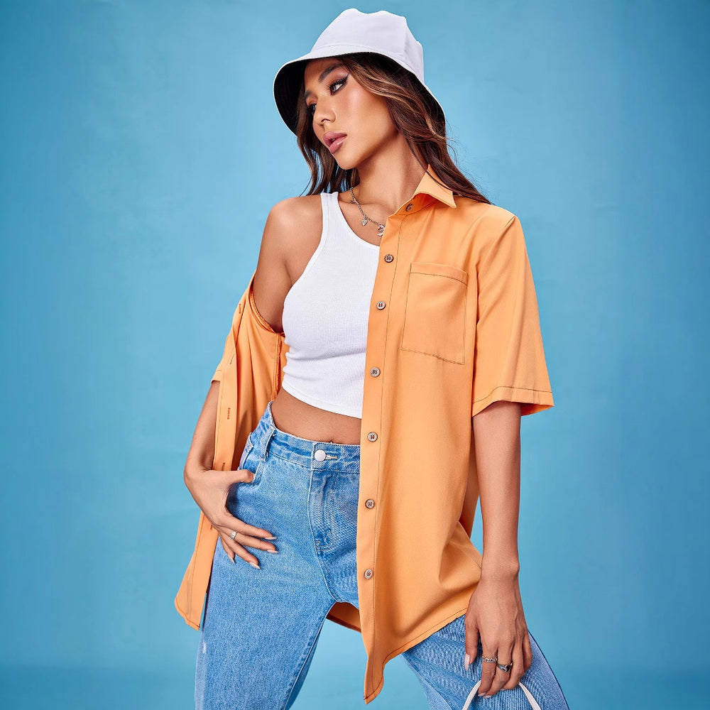Pre-sale 92199#  cross-border women's ins casual versatile loose-fit short-sleeve solid color cardigan