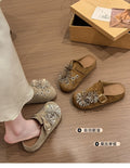 Thick sole hidden heel fireworks rhinestone birkenstock shoes women's 2026new arrivalspring and summer toe-cap half slippers outwear sandals flats