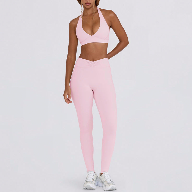 butt lift, tummy control, slimming look chest pad, running fitness shorts, halter sports intimates bra, yoga wear suit for women