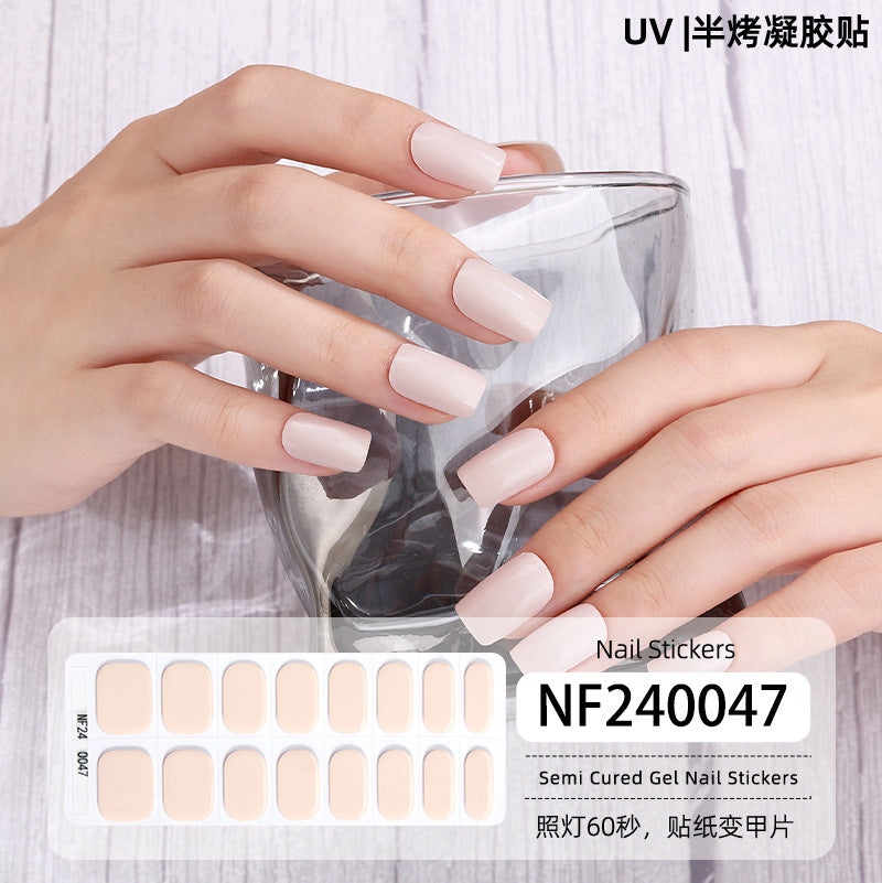 Zhengxiang new semi-cured gel nail art sticker solid color pure green onion gel UV nail sticker simple baking lamp gel nail art