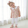 Girls' summer floral outfit: lightweight baby girl's peter pan collar flutter sleeve top and leggings set - sweet and adorable two-piece