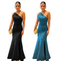 C7553 cross-border   fashion women's elegant bodycon solid color mermaid dress