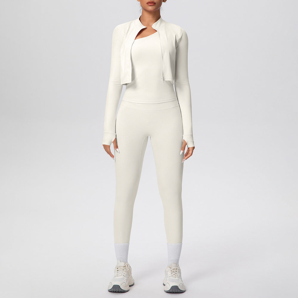 pure color brushed tight one-shoulder vest nine-point long three-piece sports running fitness yoga suit