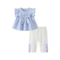 Girls' outfit set  new sweet style baby girl clothes two-piece set pastoral blue plaid top children's clothing