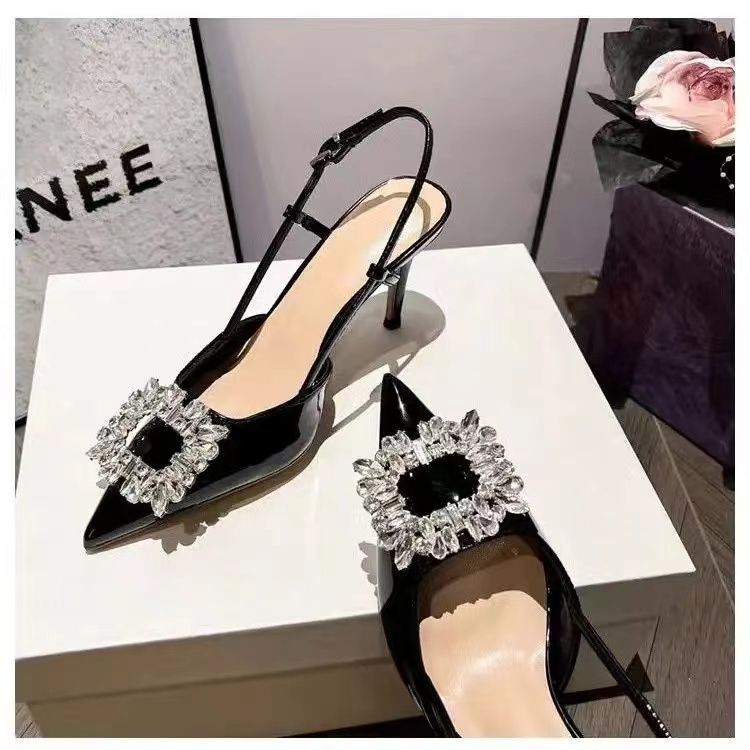 Black pure desire high heels women's stilettos 2025new arrivalpopularwork clothing women's shoes rhinestone pointed toe frenchelegantflats