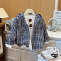 Kids' hooded jacket - new spring/autumn collection - boys' casual top - trendy baby plaid hooded shirt - stylish korean fashion