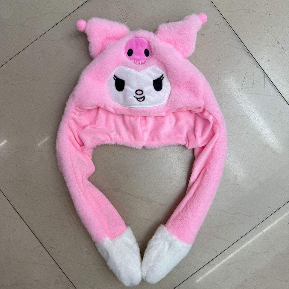 Matching family plush hat - cartoon rabbit with moving ears & airbag pressing - glow-in-the-dark night market trending style