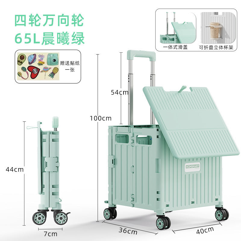 Folding trolley - lightweight rolling cart for shopping, snacks, storage, mobile camping, portable grocery shopping, and express delivery pickup