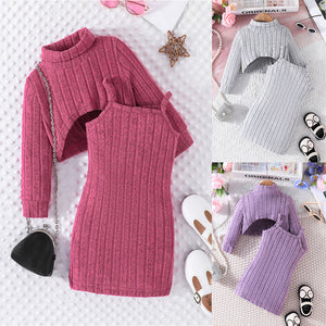 sweater dress sweatshirt turtleneck + suspender skirt tweed style sweater trendy fashion infant baby