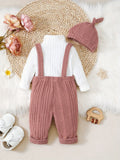 girl fashion style thickened brushed knitting turtleneck tops + overalls hat children's suit three-piece set
