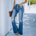 Ebay european and american cross-border foreign trade  new style washed denim ripped raw edge elastic bootcut pants  women