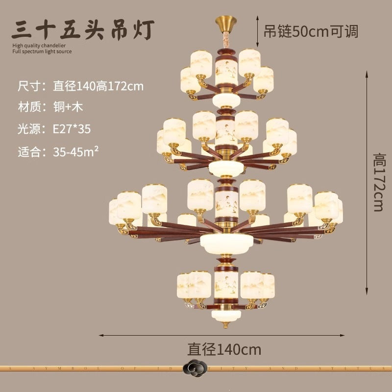 New chinoiserie duplex large chandelier all copper solid wood house living room lamp new arrival chinese style restaurant lamp