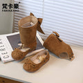 Vancahao ballet style leather boots  new korean style girls' bowknot princess shoes kids' fashion over-the-knee boots trendy