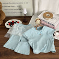 Girls' knitted summer outfit set : korean style cute lace trim straight-leg pants set - trendy