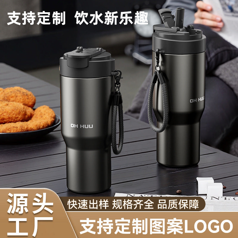 316 big mac thermos cup large capacity water cup cold ice cup stainless steel liner double drinking straw cup personalized