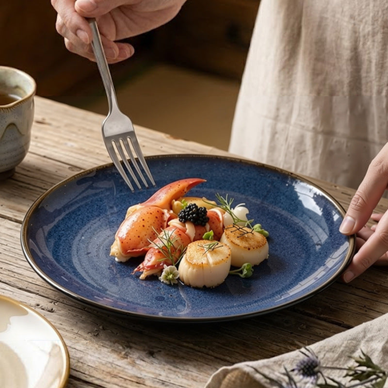 Retro high-looking ceramic stylish dessert plate shallow plate restaurant hotel cooking plate steak western food plate snack plate