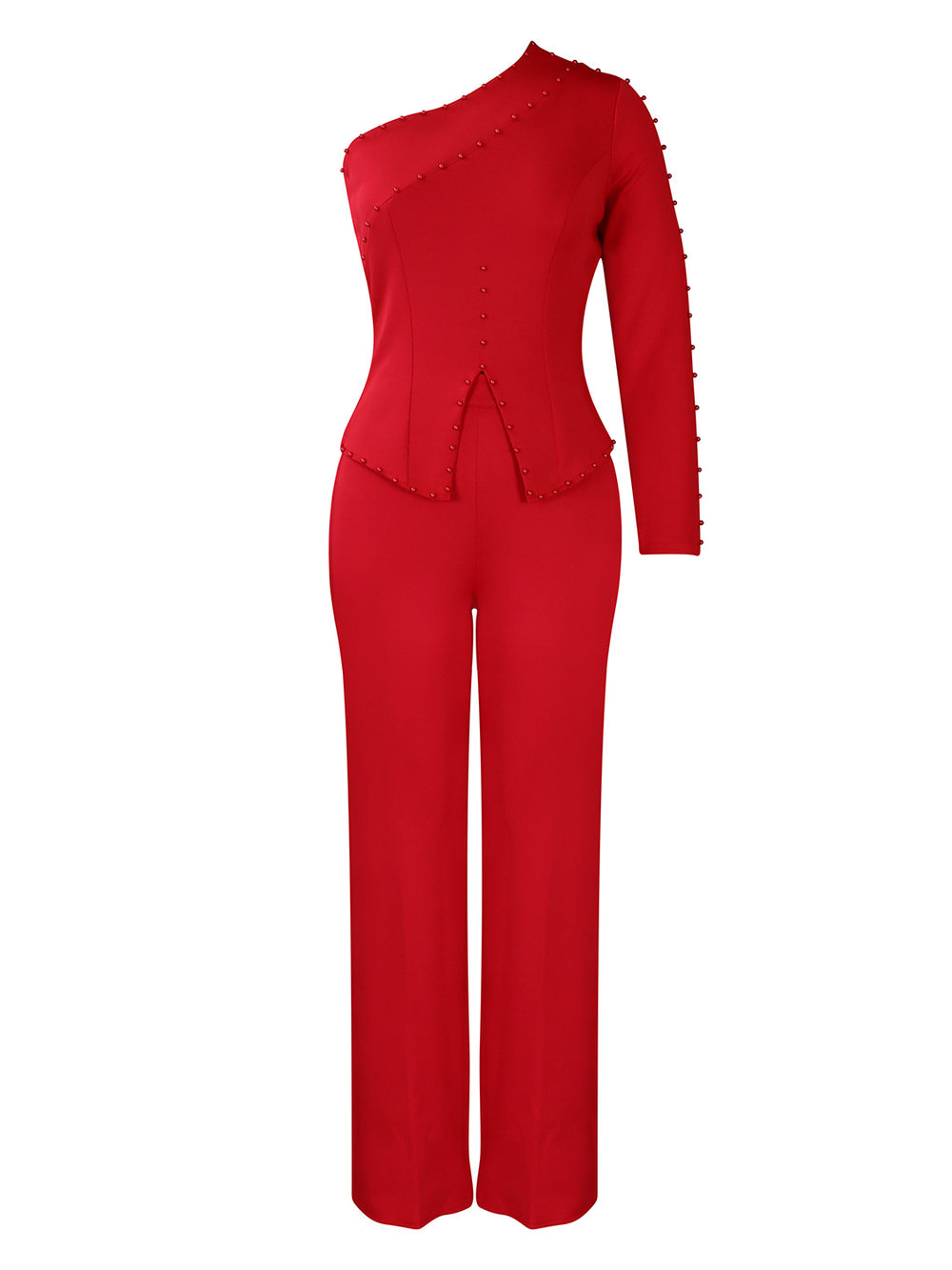 D463  foreign trade women's clothing  spring new style one-shoulder beaded ol two-piece set plus size european and american style outfit