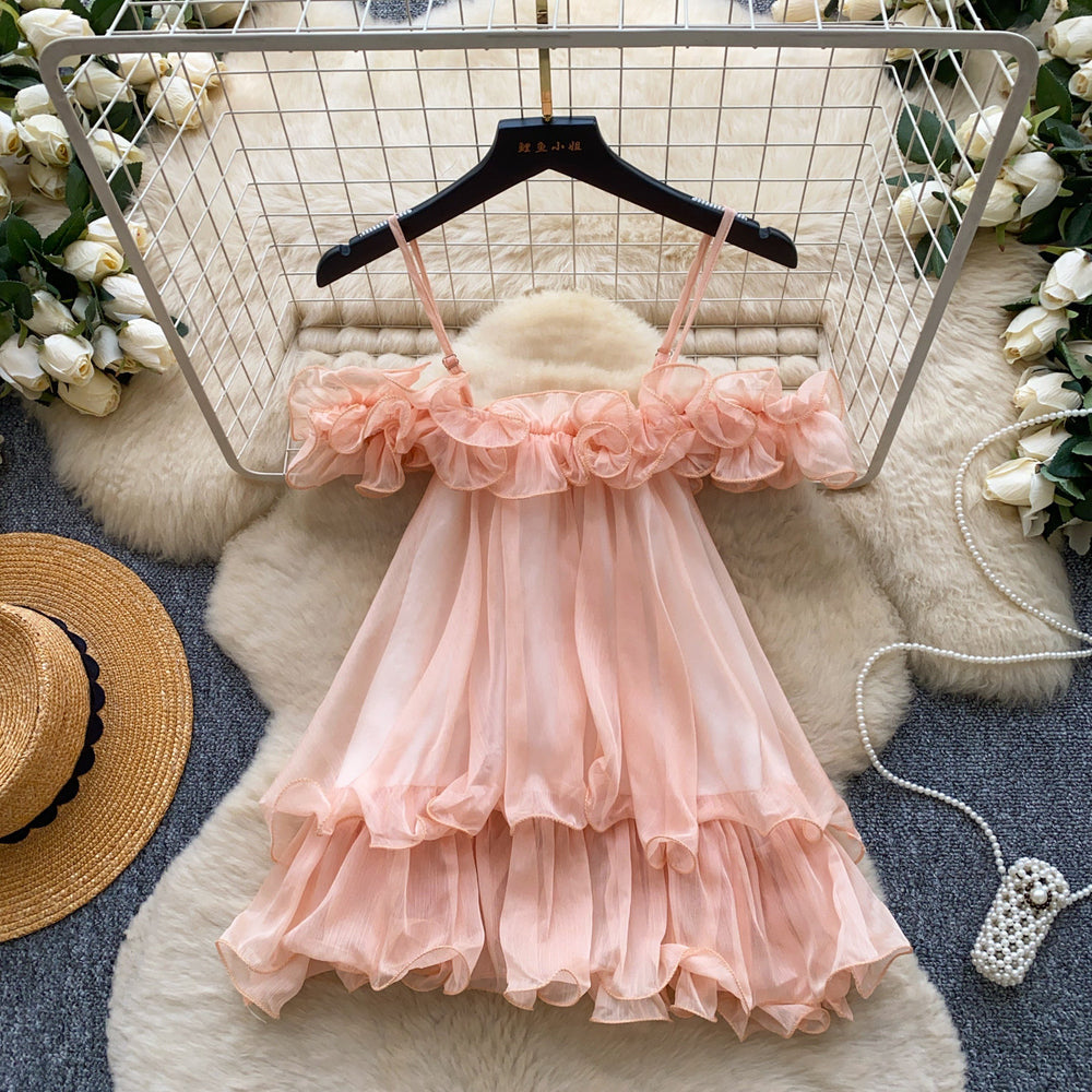 Gentle style lace ruffles camisole women's summer one shoulder chiffon eleganttopssweet age reduction work clothing