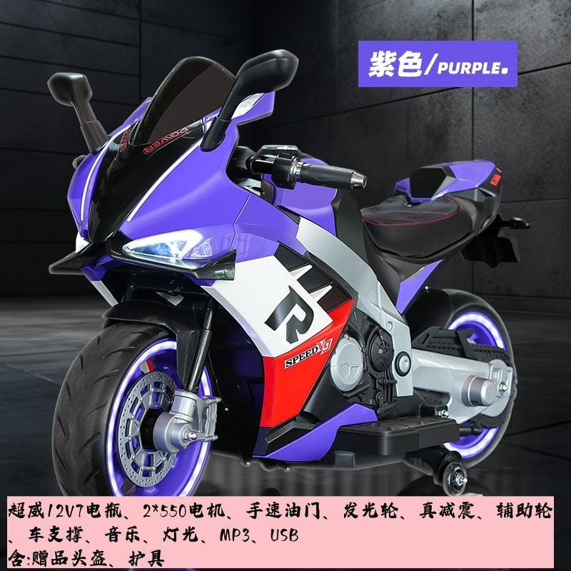 Oversized children's electric motorcycle baby toy car can seat double boys and girls with wheel lights charging stroller