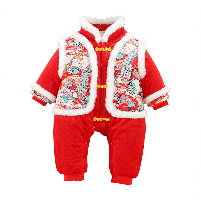Baby winterthickened new year's day festive clothes toddler winter outwear baby new year's clothes winter cotton one-piece