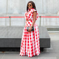 European and american cross-border women's fashion:  summer new collection - trendy plaid turn-down collar shirt and a-line skirt set