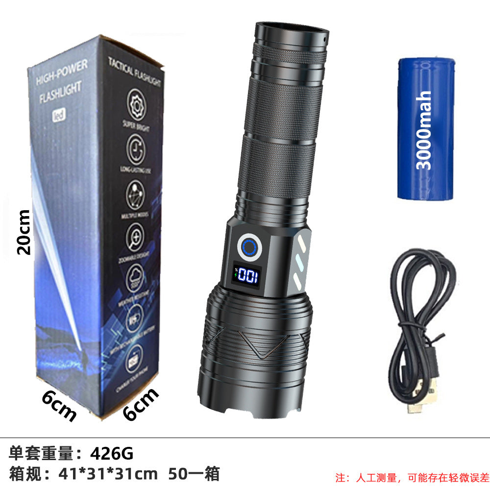 Douyin  new digital display flashlight strong light flashlight outdoor special portable zoom led charging flashlight