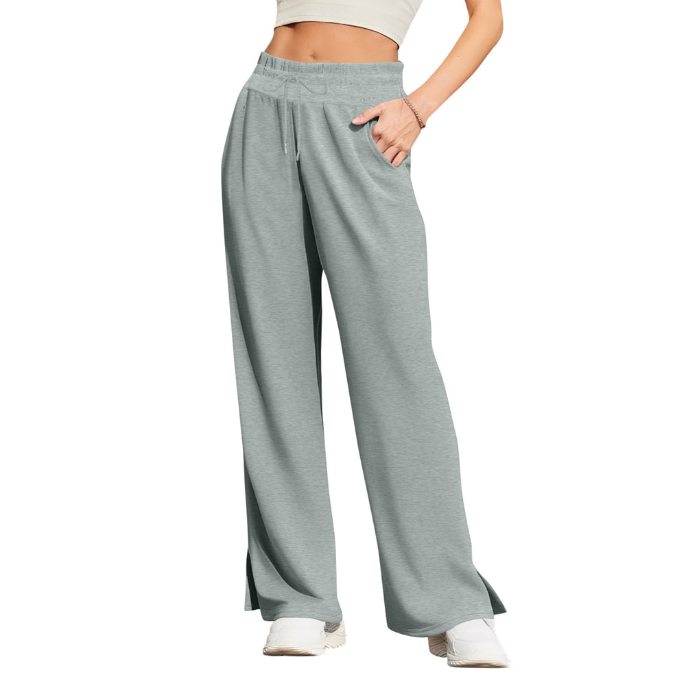 cross-border new women's lightweight wide-leg pants - high-waisted, casual, solid color, flowy trousers