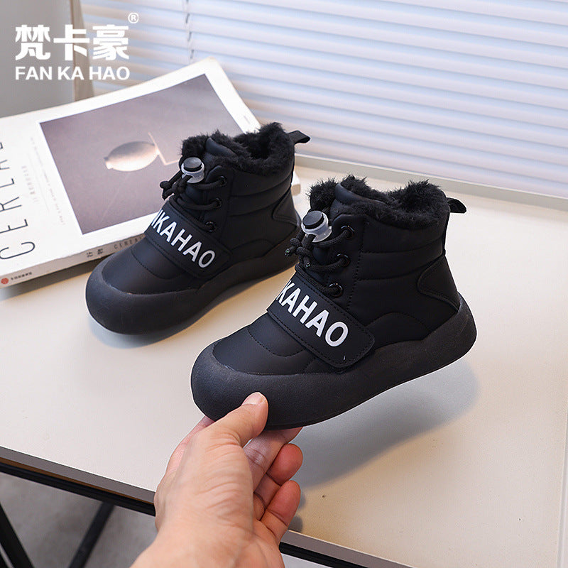Vancahao girls' thickened warm snow boots,  winter new collection, boys' black cotton shoes, versatile ankle boots for kids