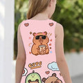 Trendy animal cute capybara print sleeveless summer dress - 100% polyester, machine washable
