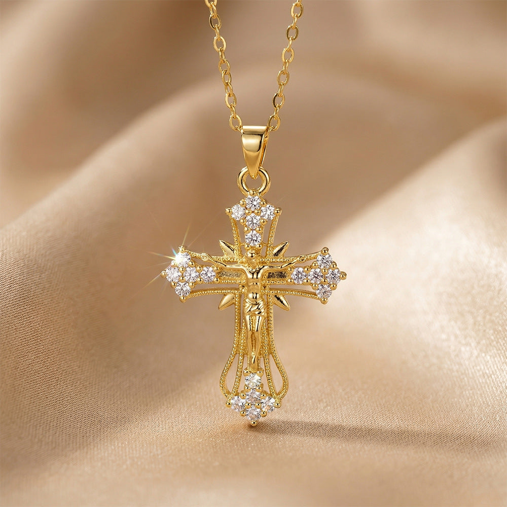 European and american cross-border hot-selling fashion copper inlaid zircon full diamond necklace for women, light luxury niche unique non-fading clavicle chain jewelry
