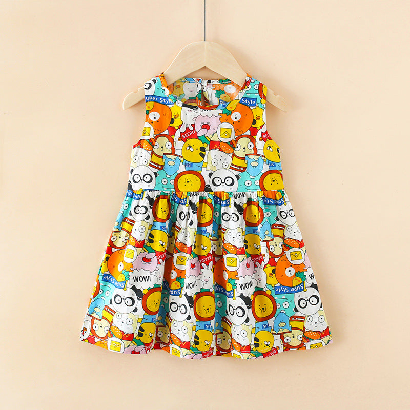 New summer girls' dress - girls' sundress with blue leaf zebra print - pure cotton dress - princess style - kids' beach dress